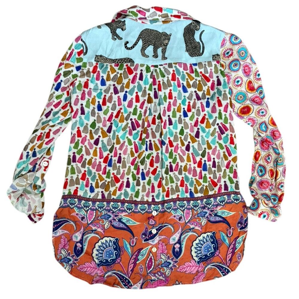 John Mark Mixed Print Buttun Front Roll Tab Sleev… - image 7